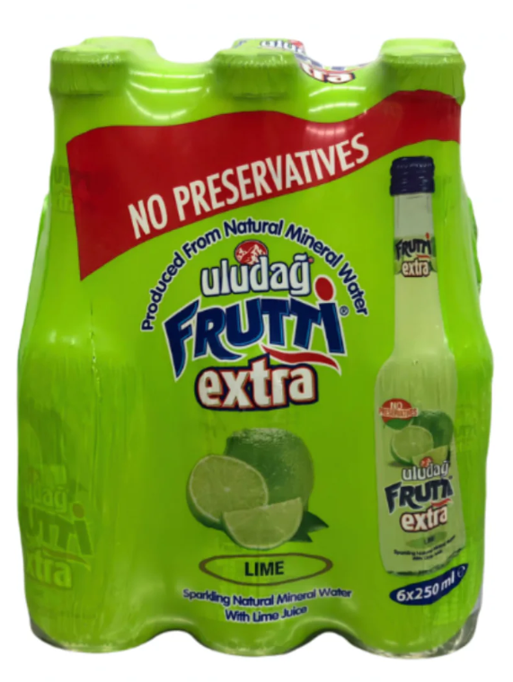 Uludag Frutti Extra Lime Flavored Sparkling Mineral Water 24x250 Ml / Uludağ Frutti Extra Yeşil Limo