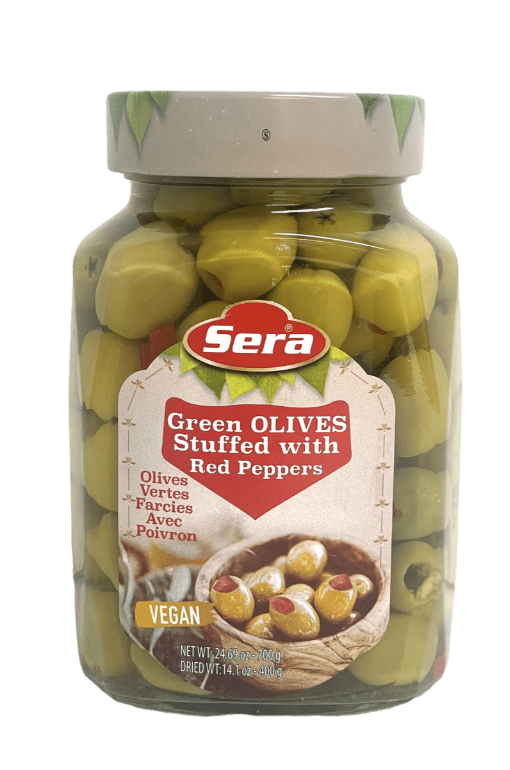 Sera Green Olives Stuffed With Red Peppers  Weight:  720 Gr